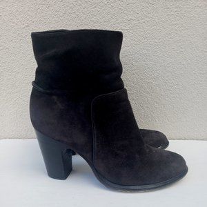 suede short stacked heel booties